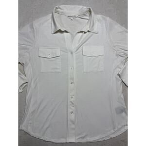 Mesh + Lace Shirt Sz XL White Slub Knit Button Down Roll Tab Utility Layer RTO